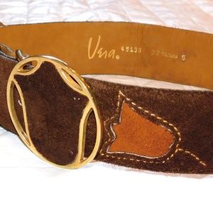 Vintage VERA XS/S Signed Leather Suede TULIP Flower Cut-Out Tooled Belt 25-28"w